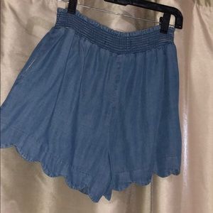 scalloped denim shorts